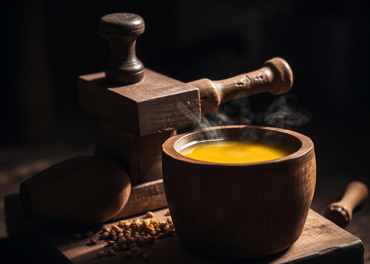 Traditional Kachi Ghani press with mustard oil